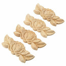 4pcs 9*3.5cm Wood Carved Corner Onlay Applique Door Cabinet Rose Unpainted  Y5S7