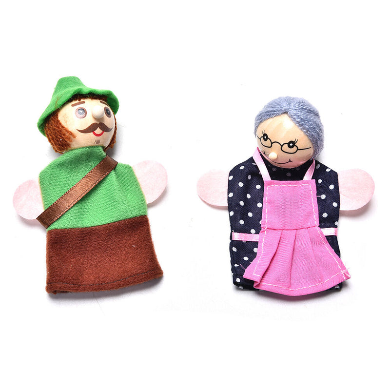 4 Pcs / Set Little Red Riding Hood Finger Puppet Wood-headed Baby Educational LJ