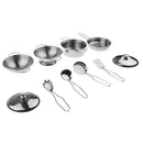 Kids Kitchen Cookware Set B - 10 Stainless Steel Cooking Tools for Role Play