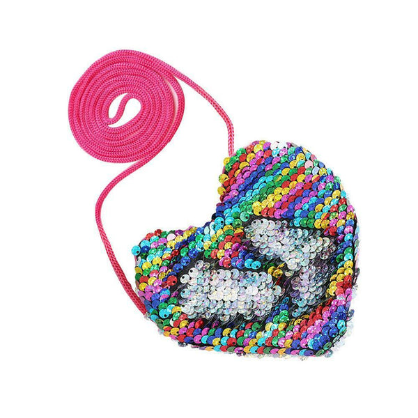 Baby Heart Shoulder Handbags Kids Girls Sequins Crossbody Bags (Multicolor)