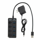 1Pc 4Port USB 3.0 Hub Splitter AC Power Adapter For PC 5Gbps + US Plug TIC QAE