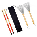 1Pair Rods Drum Sticks + Drum Wire Brushes With Portable Storage Bag Golden