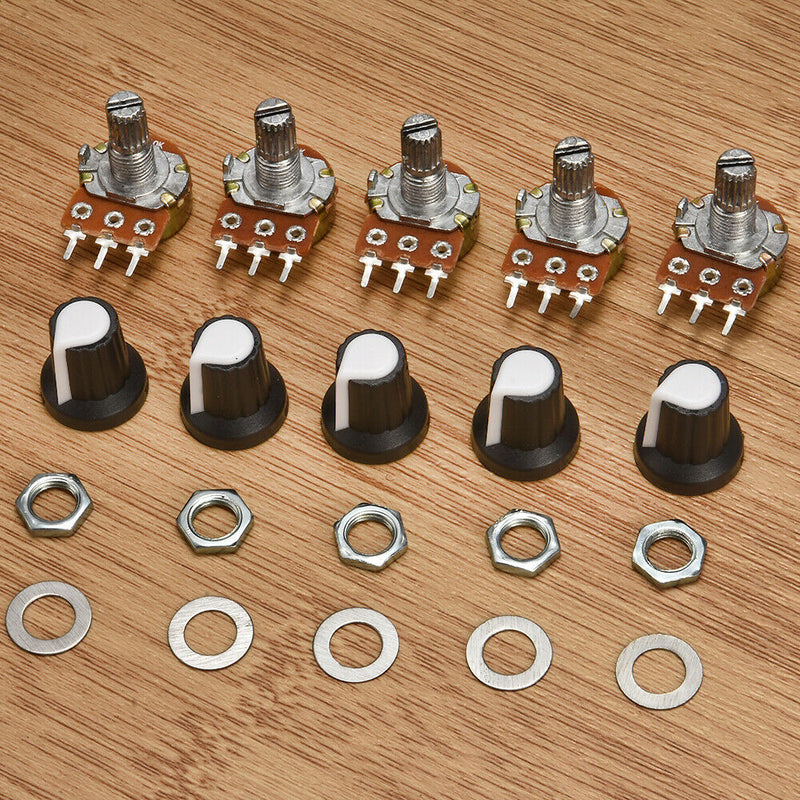 5Pcs 10K OHM Terminal Linear Taper Rotary Resistor Potentiometer & Knobs 15mm