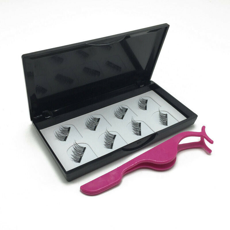 8 Pcs Magnetic Eyelashes Reusable Double Magnet False Eye Lashes & Tweezer K3D1