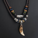 Charm Men's Wolf Tooth Pendant Leather Beaded Weaved Necklace Gift Boho Jewelry