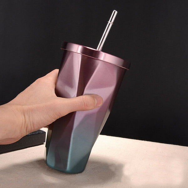 Stainless Steel Tumbler with Straw - Hot and Cold Double Wall Drinking Cups S2I2