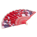 Chinese Style Flower Pattern Plastic Frame Folding Hand Fan Red X9L8