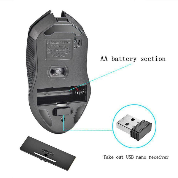 2.4G Wireless Gaming Mouse 2400DPI 6 Buttons Optical Mice with USB Receiver