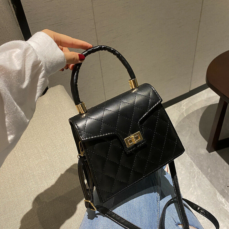 Lattice Pattern PU Women Shoulder Bags Elegant Crossbody Handbags (Black)