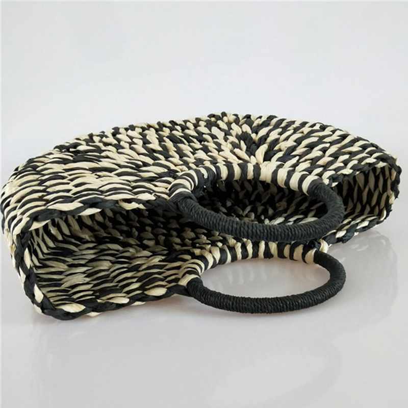 New Women round bucket semicircle straw bag handmade net color woven basket U1D9