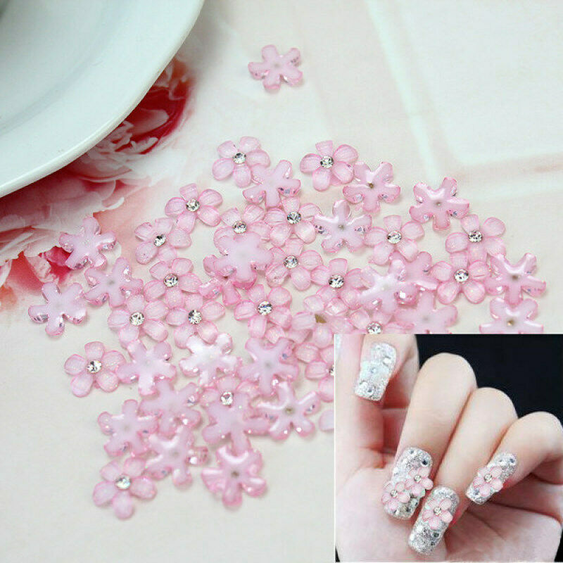50x Women Crystal Rhinestone Decoration Flower Design DIY Manicure Nail Art Tips
