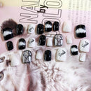 24pcs/pack black&white french false nails nail art design nail tips with glue A~