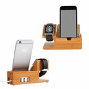 Bamboo Charging Charger Station Dock Stand Holder With 3 Usb Hub Port Cable N6X9
