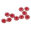 10X Clear Rhinestone Crystal Alloy Flower Embellishment Flat Back Button RED