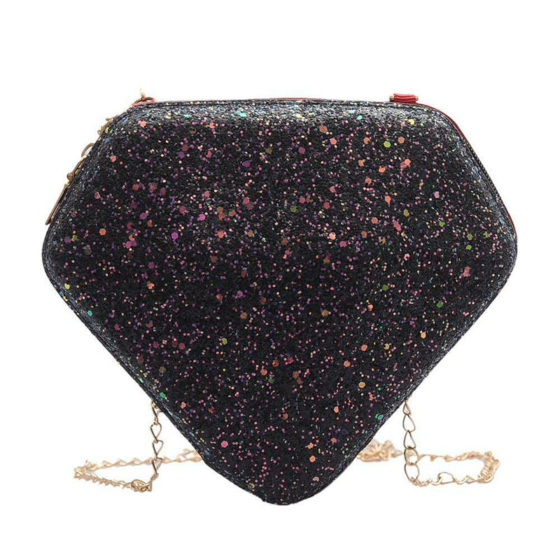 Creative Diamond Shaped Shoulder Bag Sequins Women Crossbody Bags (Black)