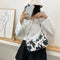 Cow Dot Printed Handbag Women PU Totes Small Underarm Shoulder Bag (White)