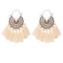 Boho Tassel Dangle Earrings Women Ethnic Fringe Ear Drop Jewelry (Beige)