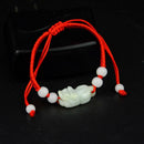 Chinese Pi Xiu Round Bead Feng Shui Natural Green Honey Jade Bracelet.