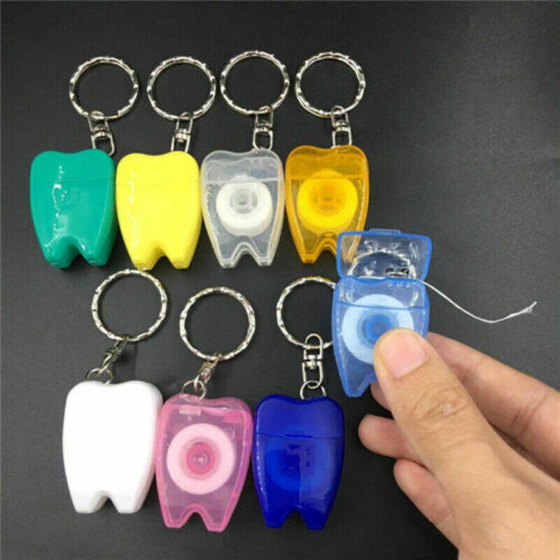 5Pcs Dental Oral Health Hygiene Floss Key Ring Keychain Random Colourful 15M