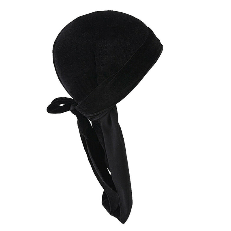 2pcs Mens Elegant Velvet Bandana Hat Long-Tail Muslim Headwear Beanie Cap