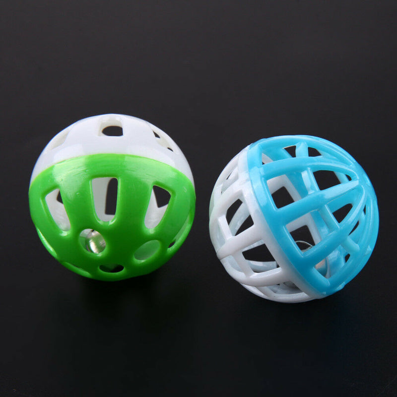 10pcs Plastic Hollow Out Round Pet Cat Colorful Ball Toys With Small Bell