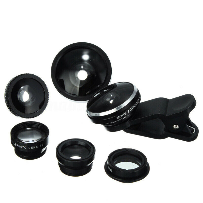 Universal Phone Camera Lens Kit Set 8 In 1 Fisheye / Wide Angle / Macro Clip On