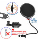 Microphone Scissor Boom Arm Stand 3/8" to 5/8" Adapter Kit Singing Recording