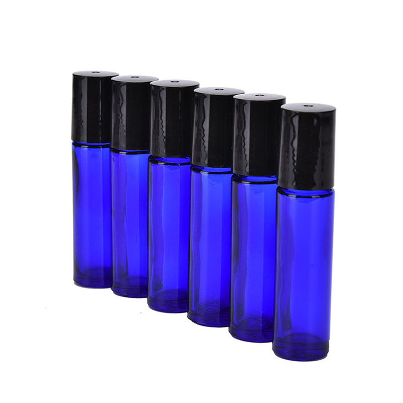 6pcs Stainless Steel Metal Roll on Bottles Cobalt Glass Roller Ball 10ml Blue FT