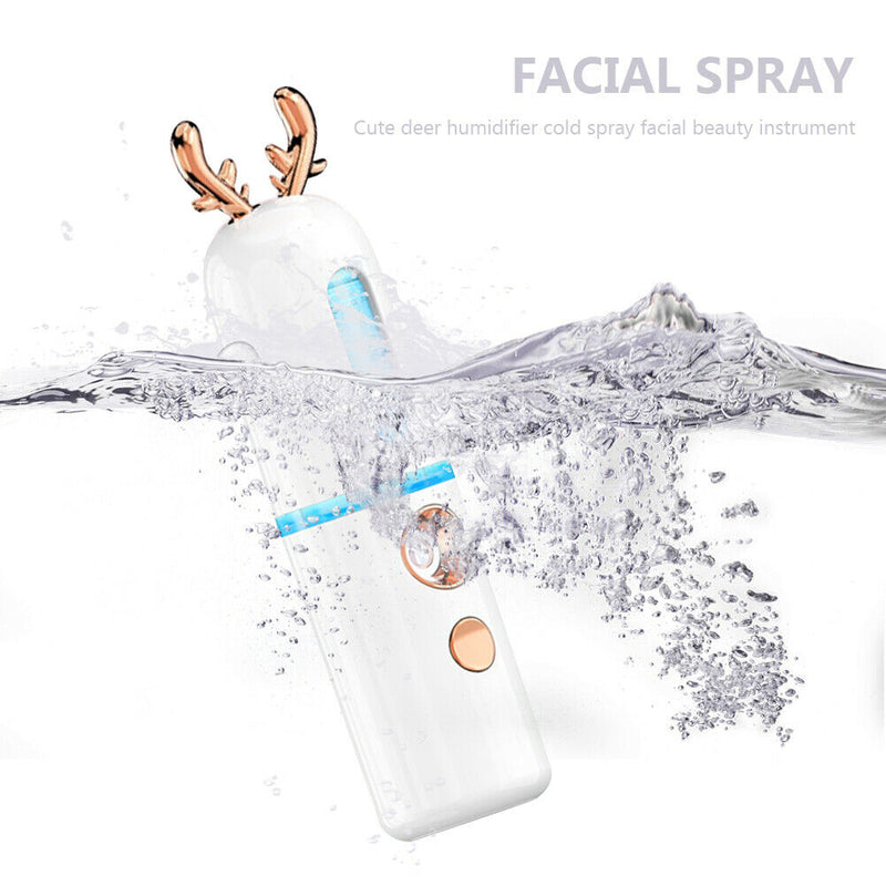 Cute Deer Shape Mini Nano Facial Mister Steamer Cool Mist Sprayer (White)