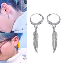 1Pair Feather Pendant Hoop Earrings Stainless Steel Dangle Unisex Boho Jewelry