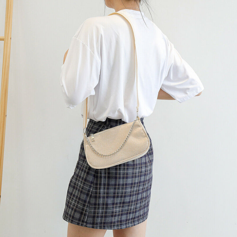 Fashion Corduroy Crossbody Bag Women Solid Chain Shoulder Handbags (Khaki)