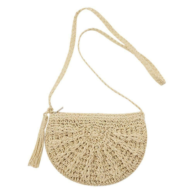 Tassels Beach Messenger Handbag Women Girl Crochet Straw Shoulder Bag/Beige