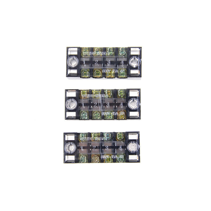3Pcs TB-1504 4 Positions Dual Rows Covered Screw Terminal Block 600V 15A ASJ.AU