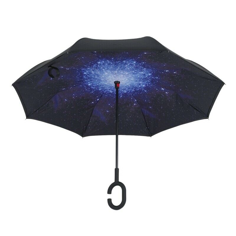 Starry sky Folding Reverse Umbrella Double Layer Inverted Windproof Rain Ca H2P7