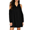 Summer Chiffon Fashion V-neck Women Dress Cold Sleeves Solid Dresses (L)