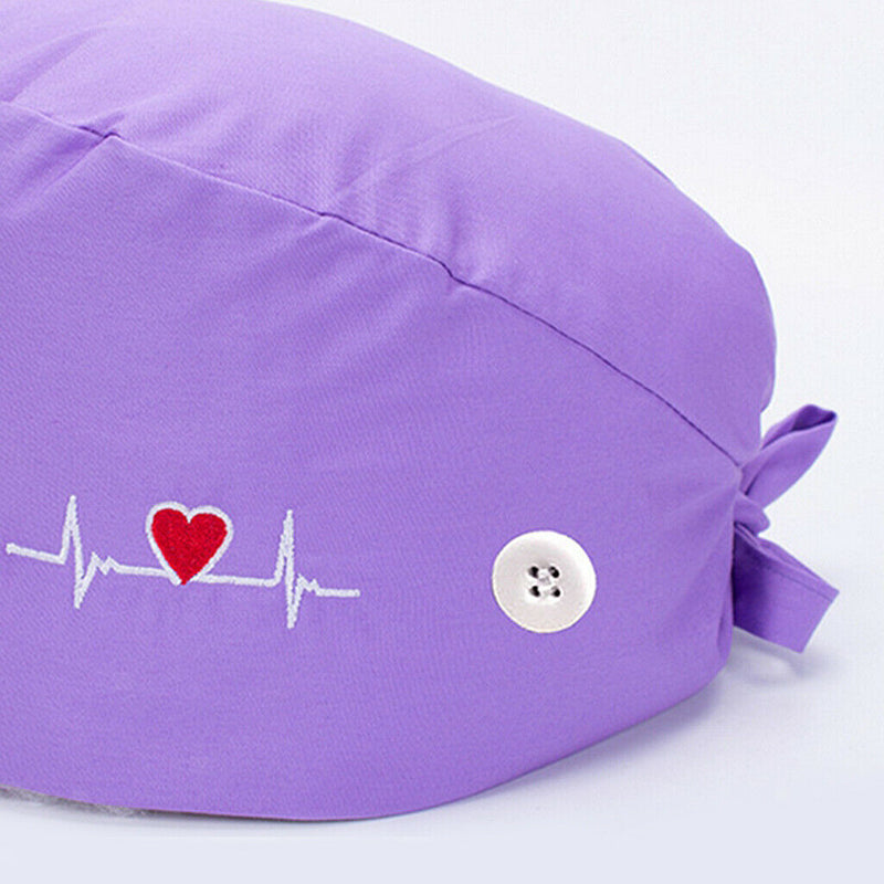 2pcs Womens Fashionable Printed Scrub Cap with Buttons Sweatband Headwear