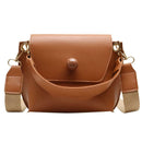 Women Fashion Wide Shoulder Messenger Bag PU Leather Retro Handbag (Brown) A
