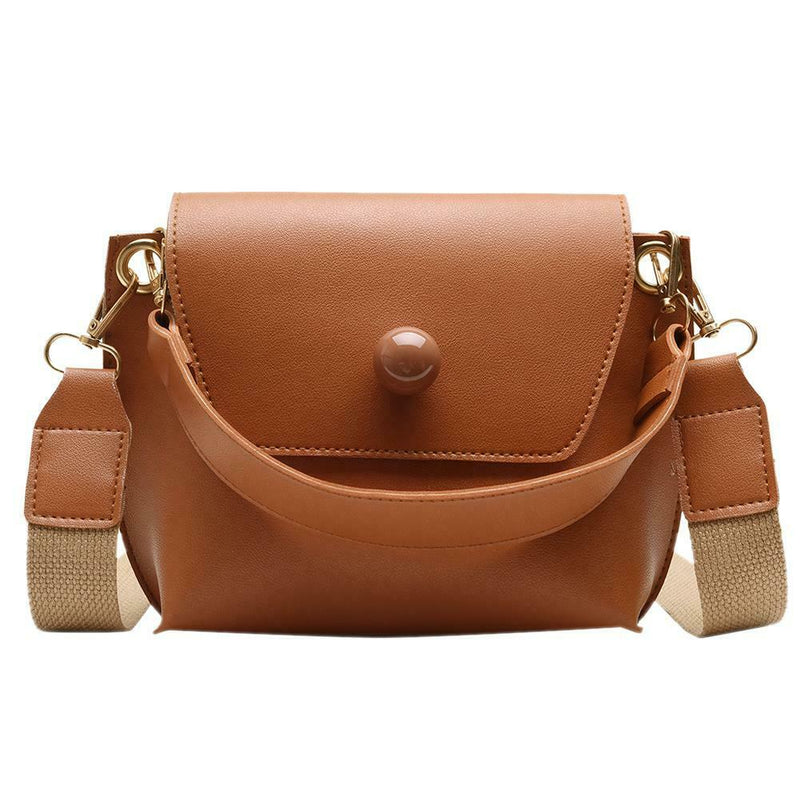Women Fashion Wide Shoulder Messenger Bag PU Leather Retro Handbag (Brown) A