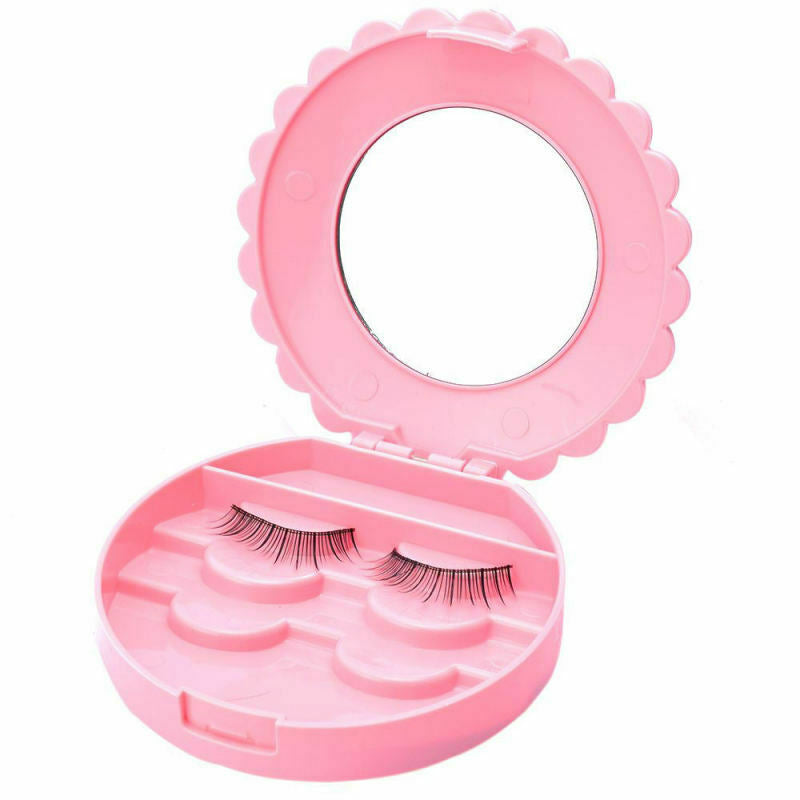1Pc Cute Pink Plastic Bowknot False Eyelashes Storage Box Makeup Case Mirror g