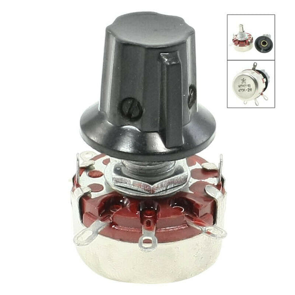 WTH118 470K ohm 2W Single Turn Rotary Taper Carbon Potentiometer Pots w Kno N5D4