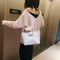 Solid Color Leather Handbags Women Large Capacity Shoulder Bag Tote (White)