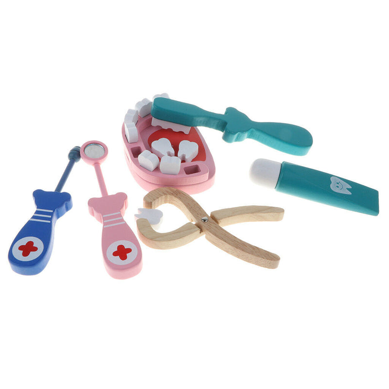 Wooden Toys Dentist Medicine Kit Doctor Pretend Play Game Kid Developmental