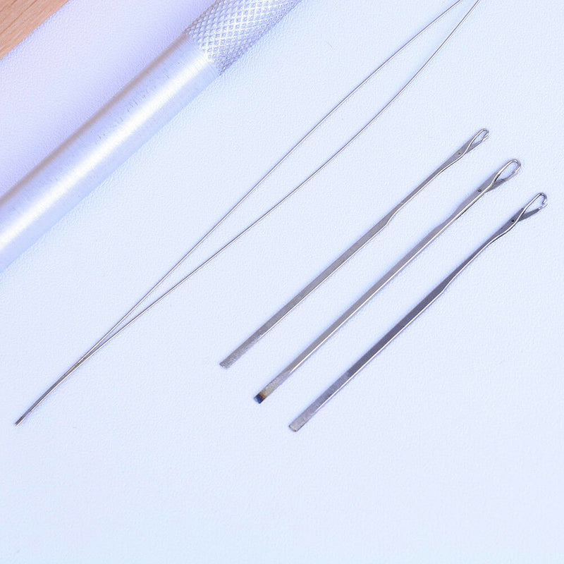Hair Extension Hook Pulling Tool Kit Needle Threader Micro Ring Beads Loop hook^