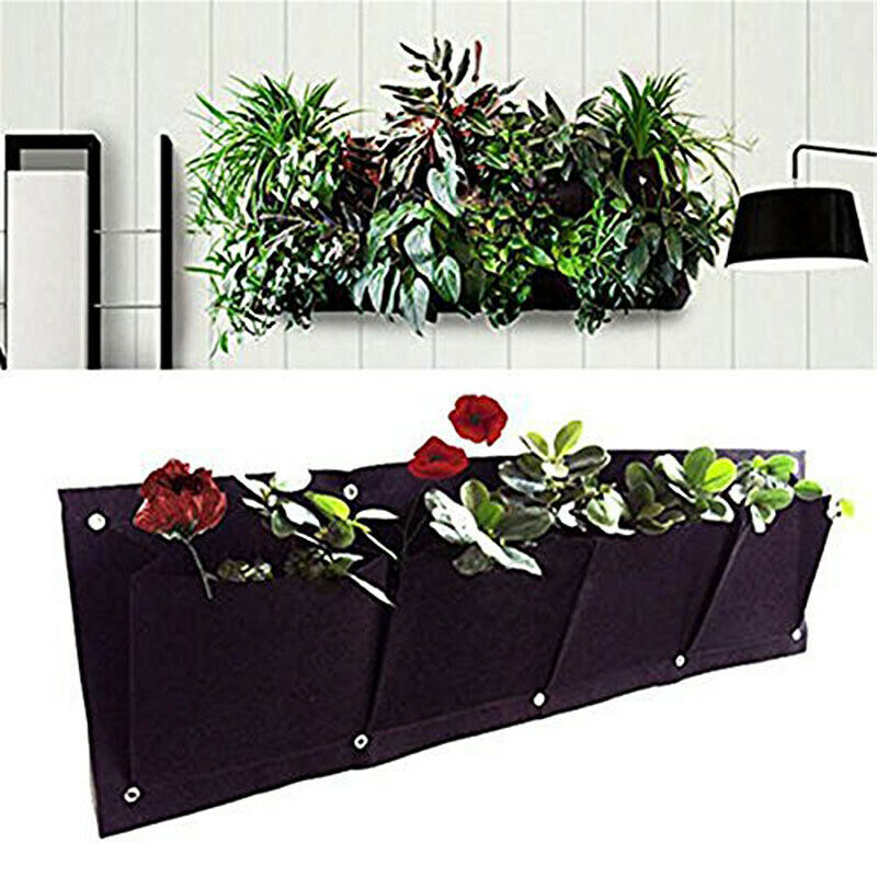 Vertical Garden Planter, 4 Pockets Wall Hanging Felt Planter Bags Wall Moun