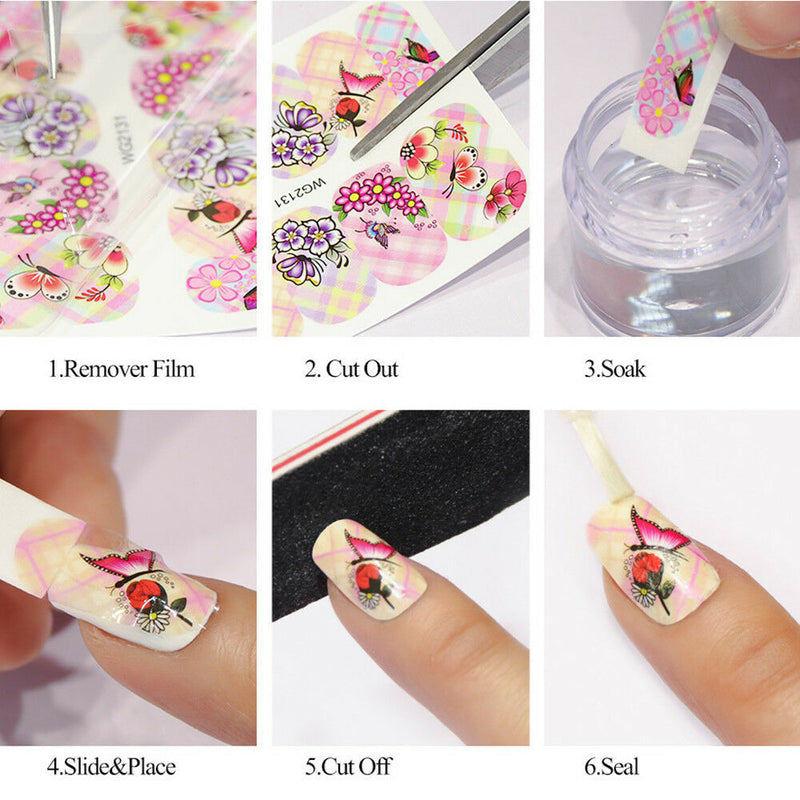 40 Nail Art Water Decals Stickers Transfers Spring Water Effect Flowers Feather*