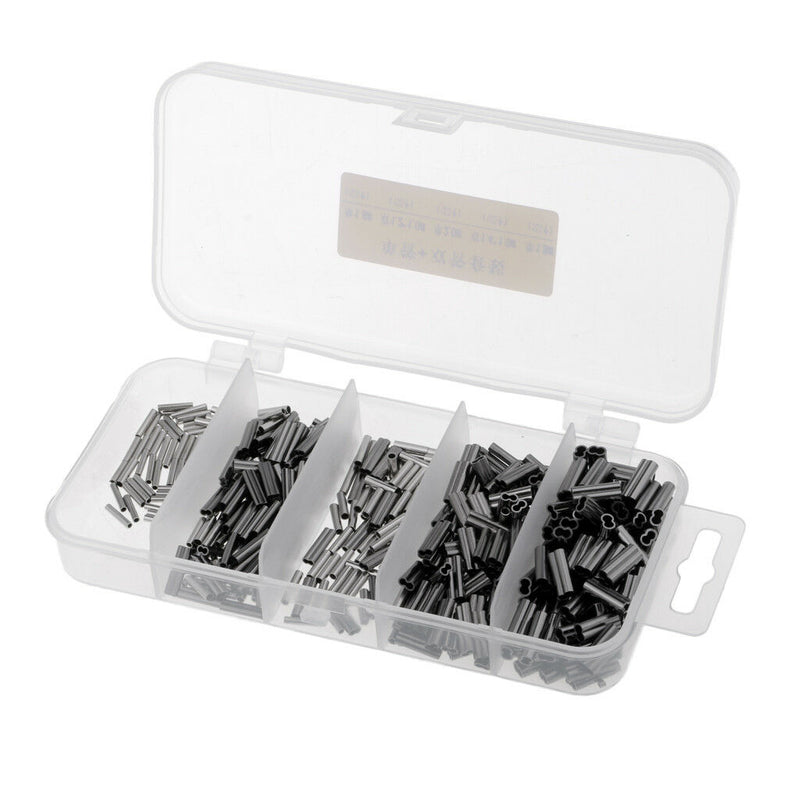 500Pcs Fishing Crimps Sleeves Full Size Kit Leader Rigging Tackle Connector