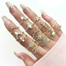 17 Pcs/set Boho Style Rings Set Delicate Crown Star Drop Water Triangle Rin G2Q2