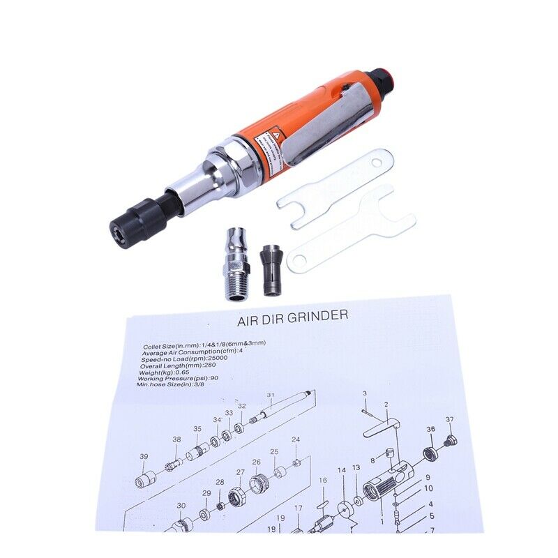 1/4 Inch 25000 Rpm Extended Shaft Straight Shank Pneumatic Grinding Machine