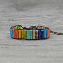 Chakra Bracelet Jewelry Handmade Color Natural Stone Tube Beads Leather Wra