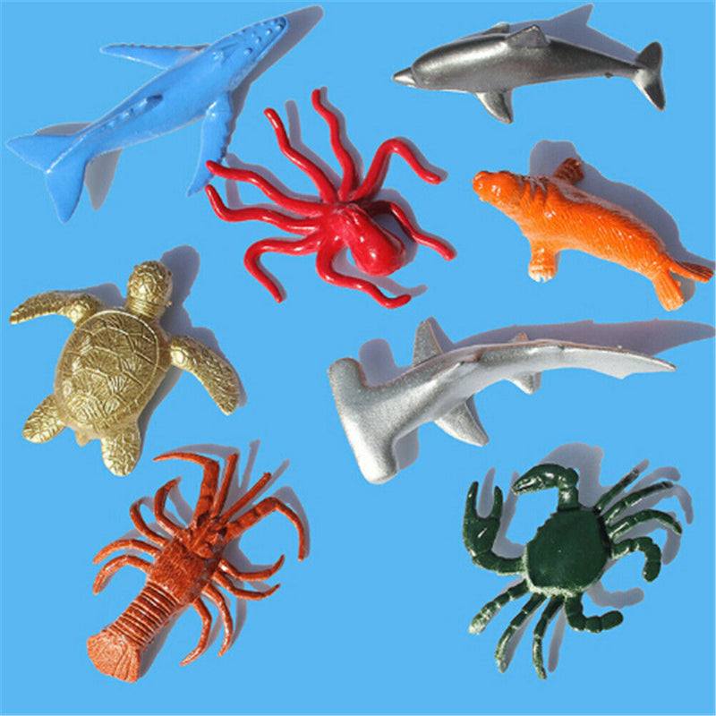 8PCS Plastic Sea Marine Animal Figures Ocean Creatures Shark Whale Kids  A+
